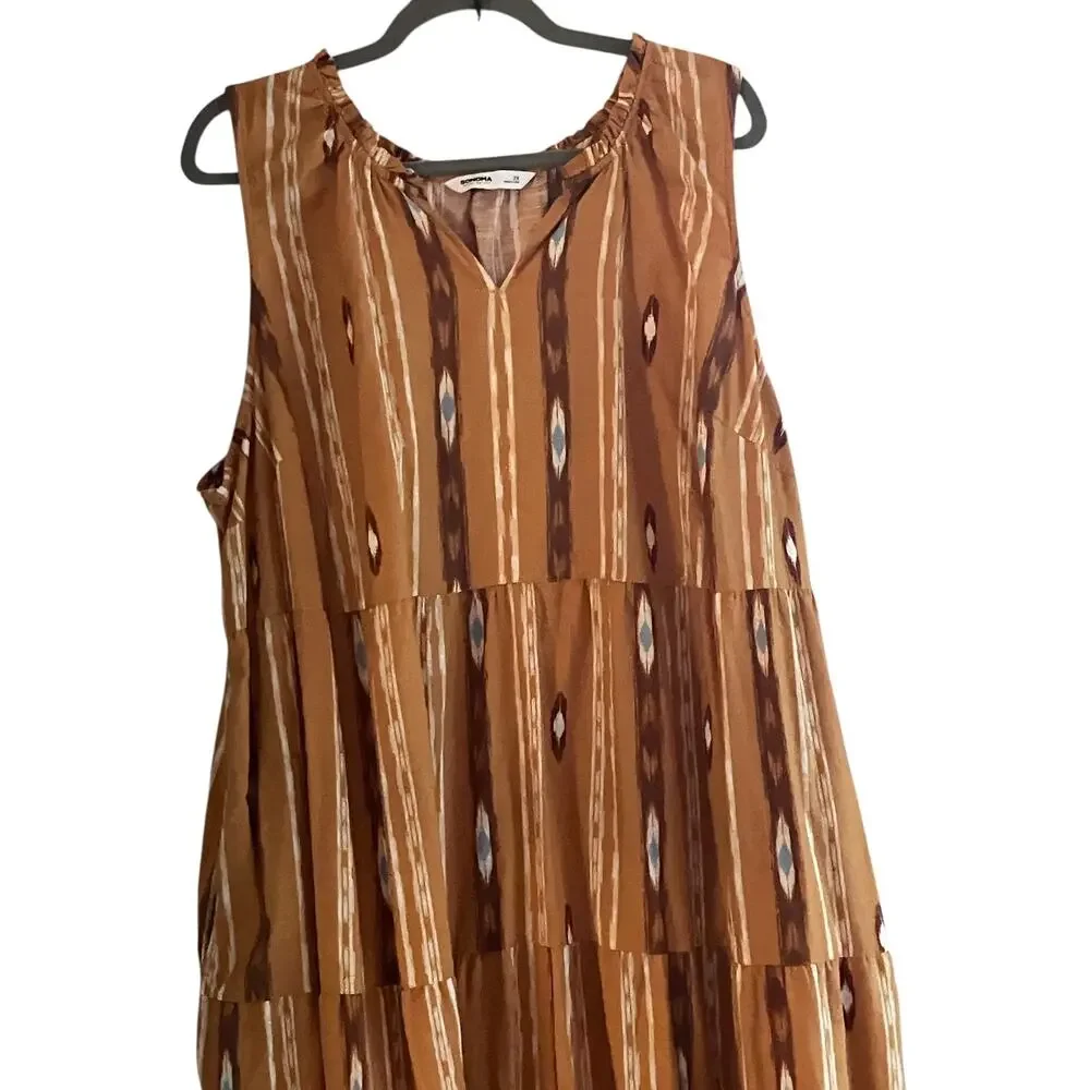 Sonoma Maxi Dress Plus Size 2X Aztec Southwestern Tiered Pockets Festival Boho - Picture 2 of 10